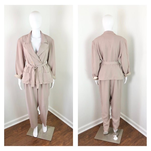 Vintage 1980s Blush 2-Piece Safari-style Suit by Gianni - Medium to Large