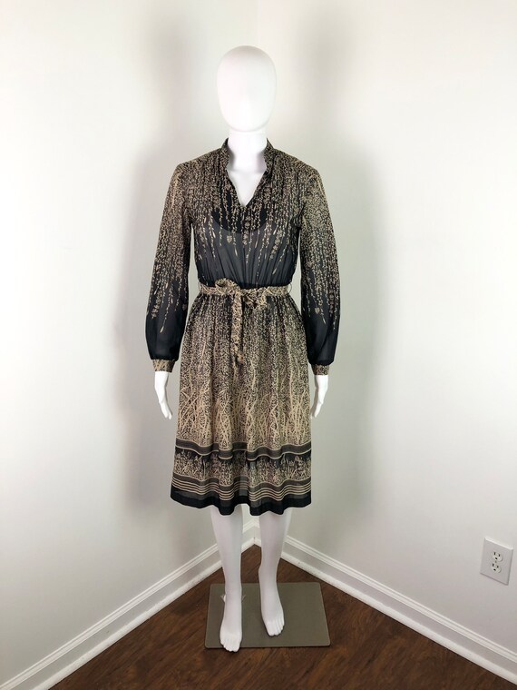 Vintage 1970s Sheer Foliage Print Midi Dress - Sz… - image 2