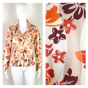 Vintage 1970s Polyester Flower Button Up Hawaiian Blouse by Prima Donna - Small to Medium