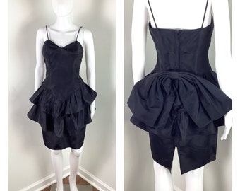 Vintage 1990s 3-Tiered Black Ruffle Cupcake Party Dress w/ Bow by Zum Zum - Sz Small to Medium