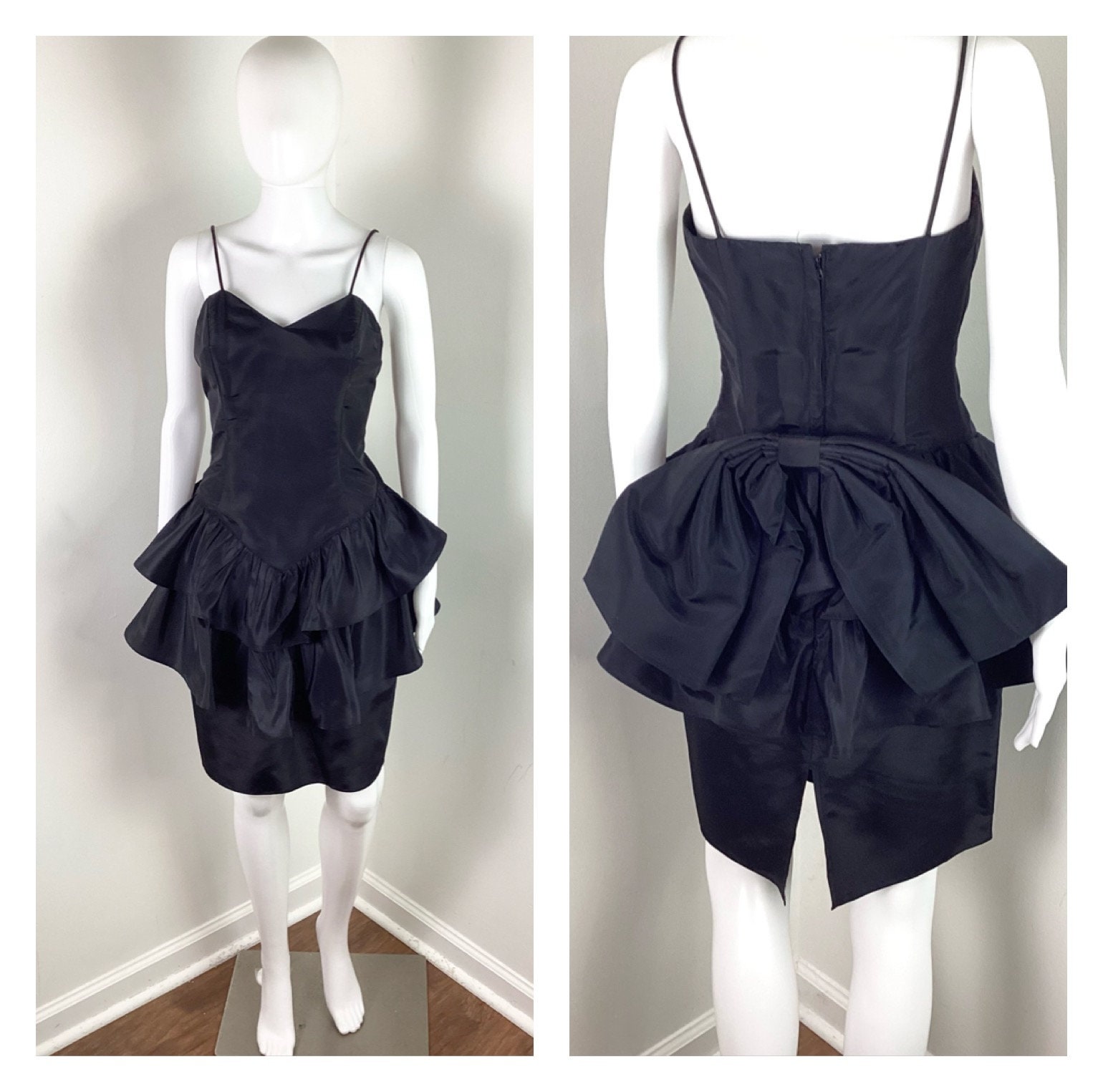 Vintage 1990s 3-tiered Black Ruffle Cupcake Party Dress W Vintage 1990s 3-tiered Black Ruffle Cupcake Party Dress W