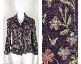 Vintage Plum Floral Tapestry Jacket - Small to Medium