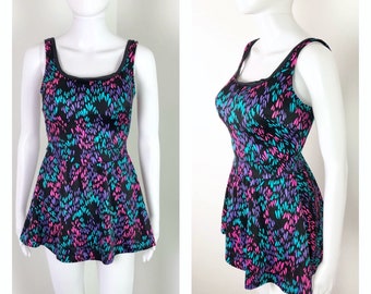 Vintage 1980s One Piece "Confetti" Skirted Swimsuit by Mainstream - Sz Medium to Large