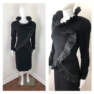 Vintage Designer Avant Garde Black Dress w/ Ruffles by Travillia - Sz Medium to Large
