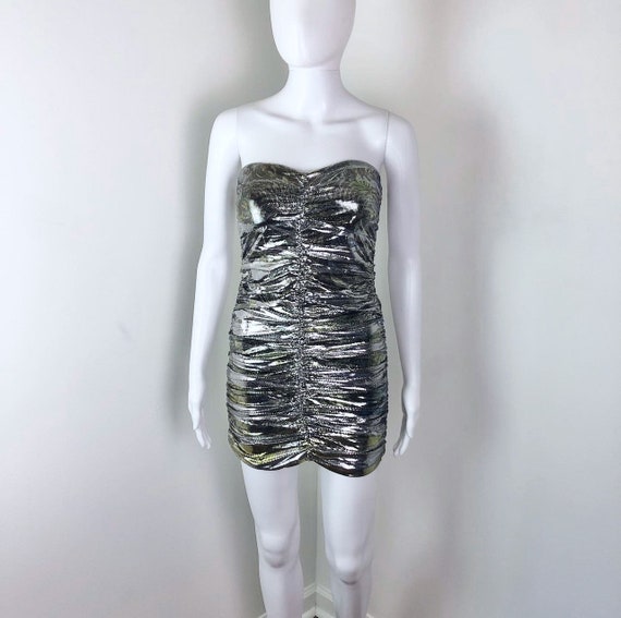 XS to Small Y2K Holographic Silver and Gold Mini Tube Bodycon