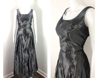 Vintage Y2K Metallic Gray Wet Look Two Piece Party Dress by Jessica McClintock for Gunne Sax - Sz Small to Medium