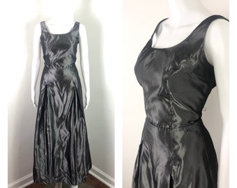 Sukienka imprezowa Vintage Y2K Metallic Gray Wet Look Two Piece od Jessiki McClintock dla Gunne Sax - rozmiar od S do M