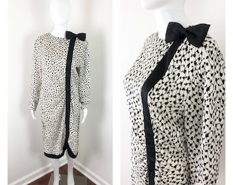Vintage 1990s Black & White Silk Party Dress by Adrianna Papell - Large to XL