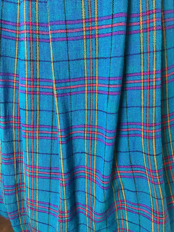 1980s Pleated Peacock Blue Plaid Skirt - image 4