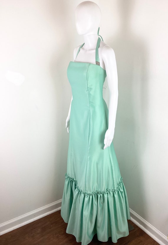 Vintage Y2K Mint Green Trumpet Style Halter Party… - image 5