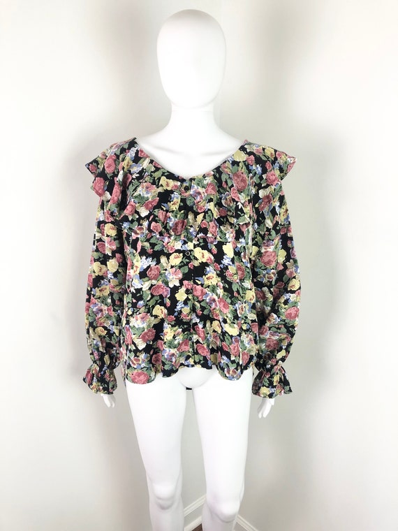 Vintage 90s Floral Peasant Style Poet’s Blouse by… - image 2