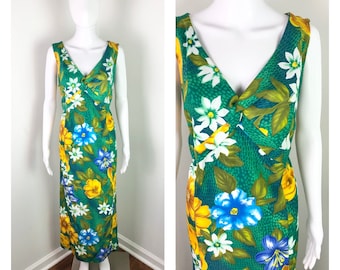 Vintage 1990s Jewel Tone Hawaiian Maxi Dress - Volup Curvy