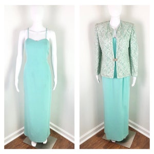 Vintage 1980s Robins Egg Blue Cocktail Dress and Jacket Set by Lillie Rubin - Sz Large to XL