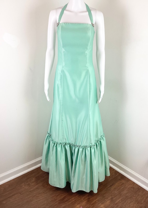 Vintage Y2K Mint Green Trumpet Style Halter Party… - image 3