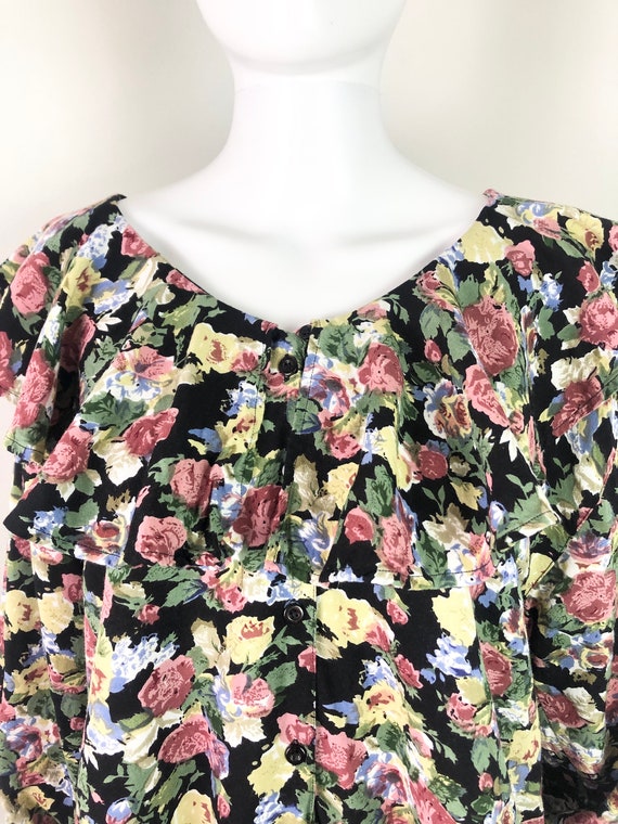 Vintage 90s Floral Peasant Style Poet’s Blouse by… - image 4