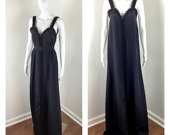 Vintage 1990s Y2K Black Moroccan Embroidered Slip Maxi Dress - Sz XS to Small