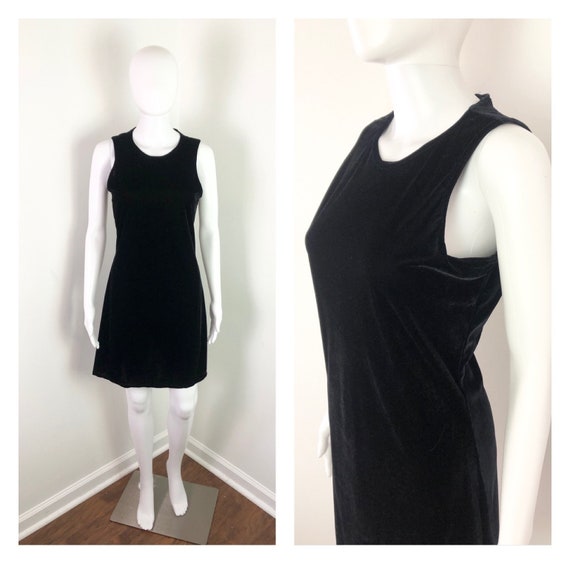 Vintage 1990s Black Velvet Mini Dress by The Limi… - image 1