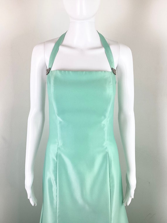 Vintage Y2K Mint Green Trumpet Style Halter Party… - image 4