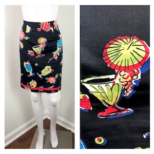 Vintage 1990s “Cocktails” Mini Skirt by Intriguing Threads - Medium