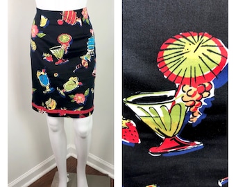 Vintage 1990s “Cocktails” Mini Skirt by Intriguing Threads - Medium