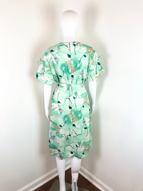 Vintage 1970s Mint Green Floral Dress w/ Sash - S… - image 6