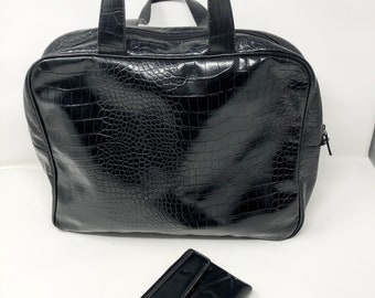 Vintage 1990s Black Alligator Handbag and Planner by Saks Fifth Avenue