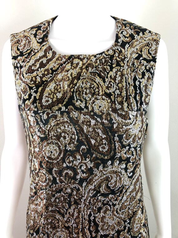 Vintage 1960s Metallic Brocade Animal Print Hoste… - image 5