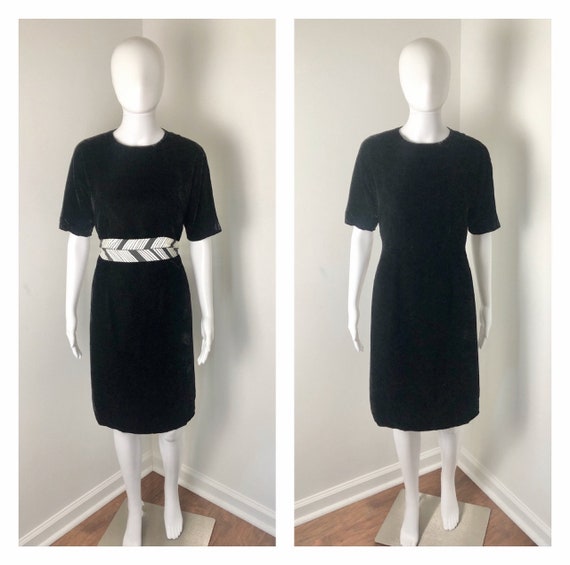 Classic 1960s Black Velvet Party Dress - image 1