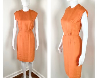 Vintage 1960s Pumpkin Orange Wiggle Dress - Sz XS to Small