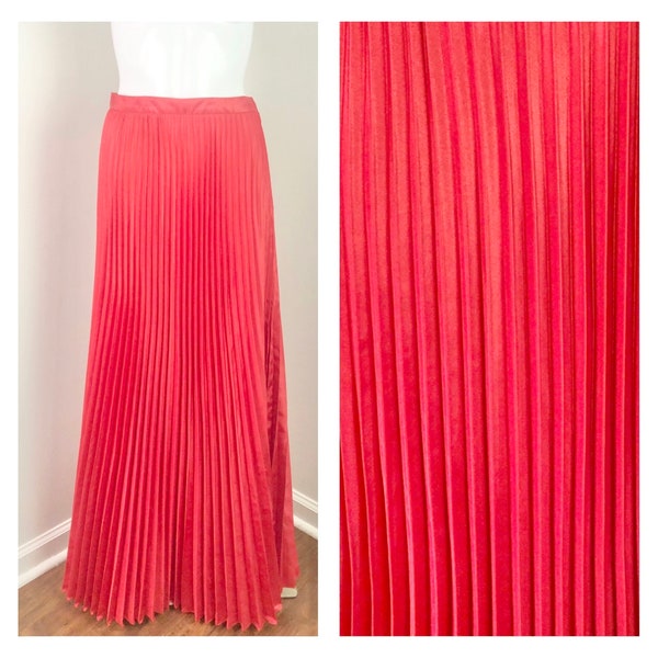Vintage 1980s Lipstick Red Accordion Pleat Maxi Skirt by Donna Morgan - Small