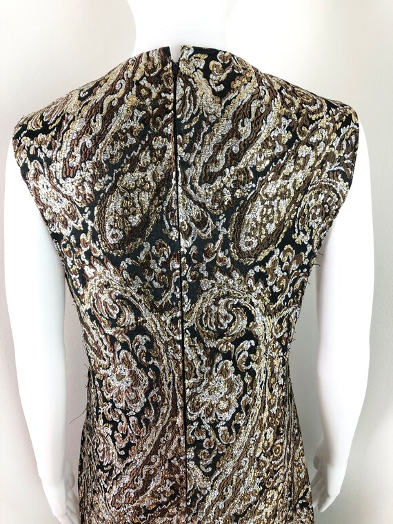 Vintage 1960s Metallic Brocade Animal Print Hoste… - image 7