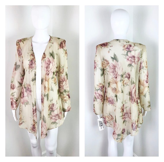 Deadstock Vintage 1990s Sheer Cardigan W/ Rose Print by Deadstock Vintage 1990s Sheer Cardigan W/ Rose Print by