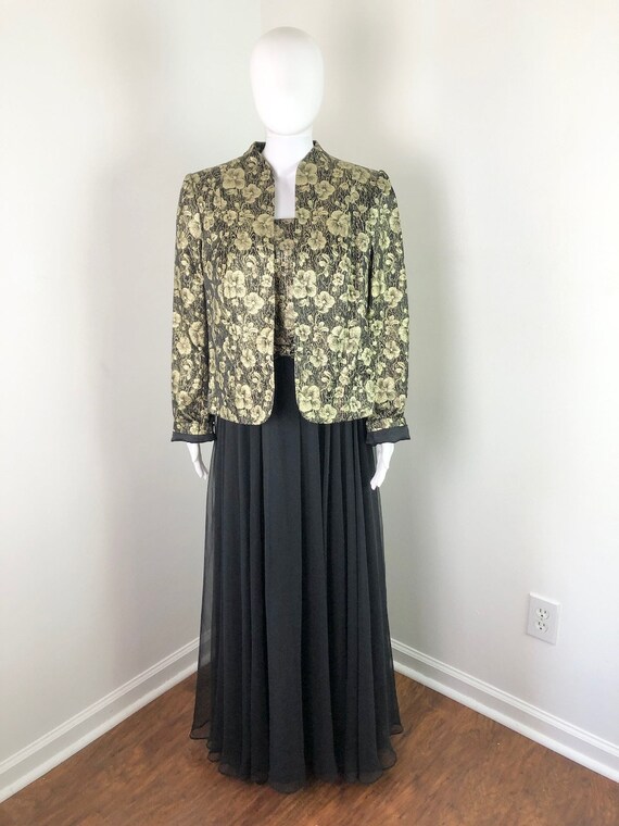 Vintage 1960s Black Chiffon and Gold Lamé Floral … - image 8