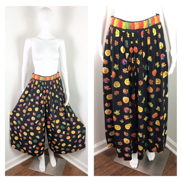 Vintage 1990s Wide Leg Novelty Print Palazzo Pants by Platinum by Dorothy Schoelen - Sz Small to Medium