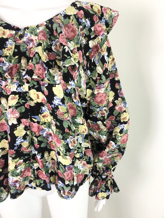 Vintage 90s Floral Peasant Style Poet’s Blouse by… - image 3