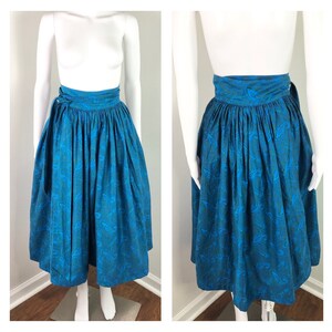 Vintage 1960s Peacock Blue Paisley Wrap Circle Skirt by Anne Fogarty - Sz Small to Curvy