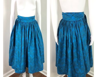 Vintage 1960s Peacock Blue Paisley Wrap Circle Skirt by Anne Fogarty - Sz Small to Curvy