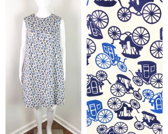 Vintage Handmade Novelty Carriage Print Tent Dress - Medium to XL