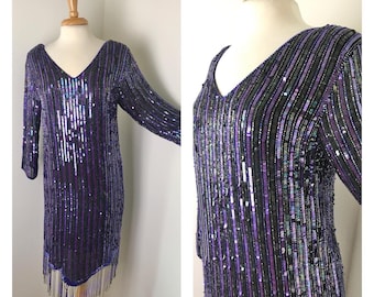 Vintage 1980s does the Roaring 1920s Beaded Flapper Dress by Metamorphosis
