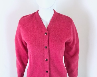 Vintage 1950s Raspberry Wool Cardigan Sweater by Jantzen - Sz. Small to Medium