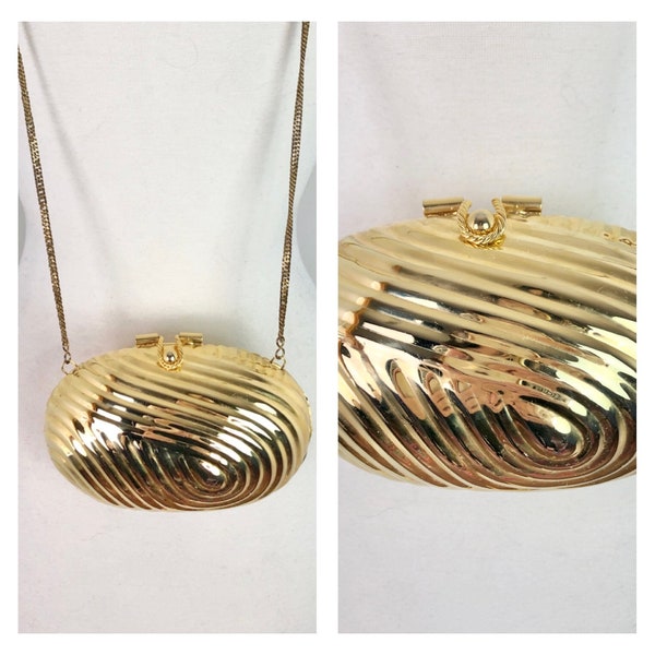 Vintage 1970s Gold Hard Shell Crossbody Purse