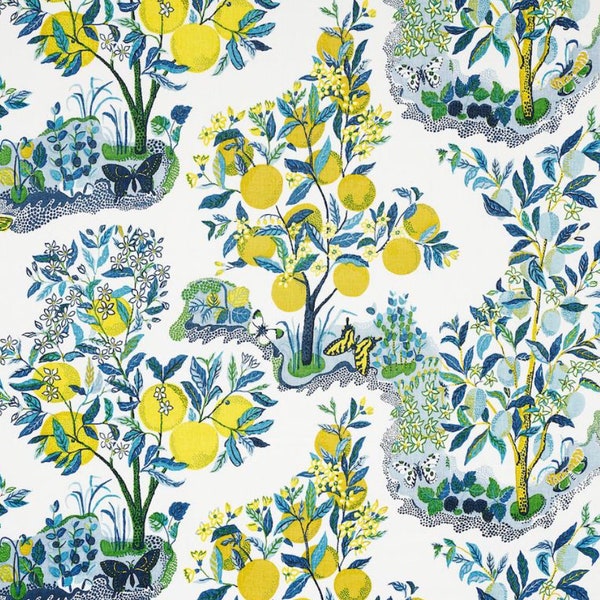 SAMPLE! Schumacher Citrus Garden Linen Fabric 175761 Pool