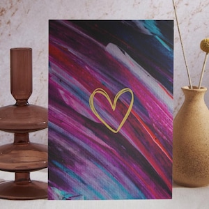 Grußkarte "Pink - Yellow Heart" - Fine Art Print aus Original Acryl Werk - 14x10cm - inkl. Umschlag