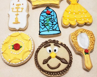 1 dozen Belle  Inspired Cookies. favors, Minnie , Mickey, Party Favors, children party favor cookies, kids party