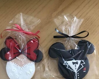 1 dozen Mickey & Minnie Groom and Bride Disney  Inspired Cookies. favors, Party Favors, children party favor cookies, kids party