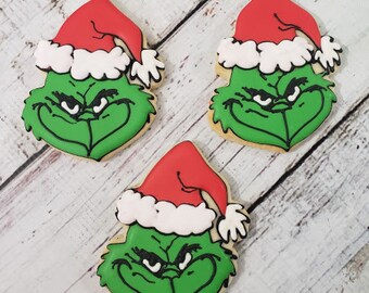 1 dozen Grinch  Inspired Cookies. favors, Minnie , Mickey, Party Favors, children party favor cookies, kids party