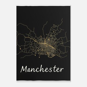 Impression de carte de Manchester - Or élégant sur fond noir