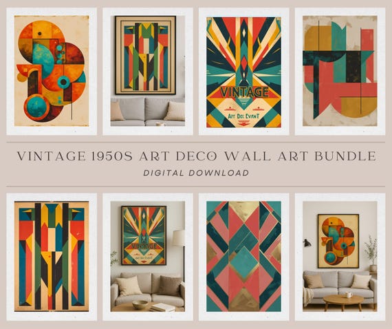 Vintage 1950s Art Deco Wall Art Bundle | Retro Mid-century Modern