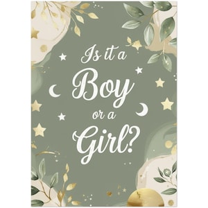 Lot de 10 cartes d'invitation indiquant le sexe - Floral vert sauge et beige avec touches dorées