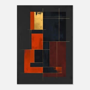 Poster di arte geometrica: quadrati audaci in rosso e marrone su sfondo scuro - Decorazione murale moderna
